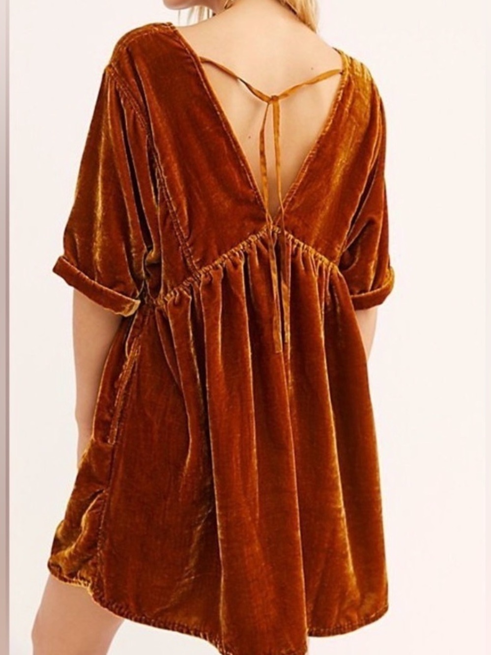 Free People Ivy Velvet Mini Dress Size XL Holiday Cocktail Party Golden Brown